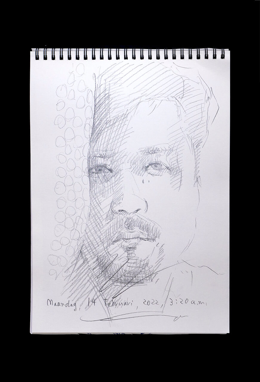 Contemporary artist SHINTAKU Tomoni's 2022/2/14 Self-portrait or pencil drawing