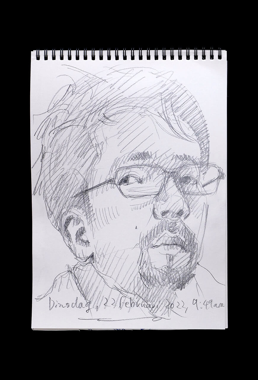 Contemporary artist SHINTAKU Tomoni's 2022/2/22 Self-portrait or pencil drawing