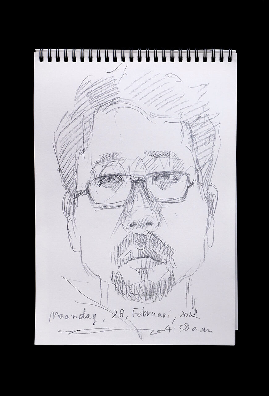Contemporary artist SHINTAKU Tomoni's 2022/2/28 Self-portrait or pencil drawing