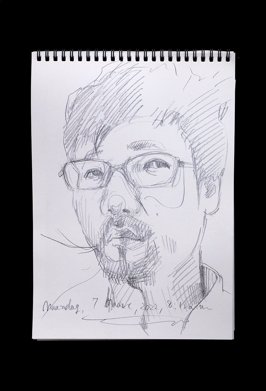 Contemporary artist SHINTAKU Tomoni's 2022/3/7 Self-portrait or pencil drawing