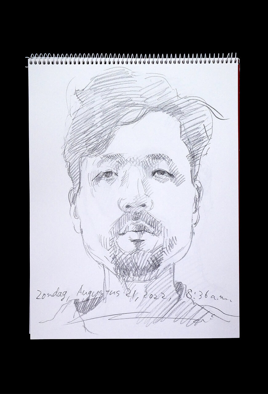 Contemporary artist SHINTAKU Tomoni's 2022/8/21 Self-portrait or pencil drawing