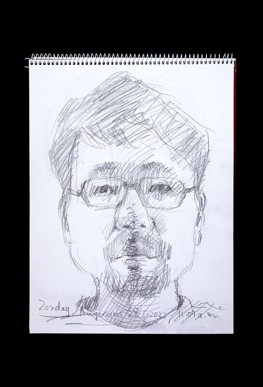 Contemporary artist SHINTAKU Tomoni's 2022/8/28 Self-portrait or pencil drawing