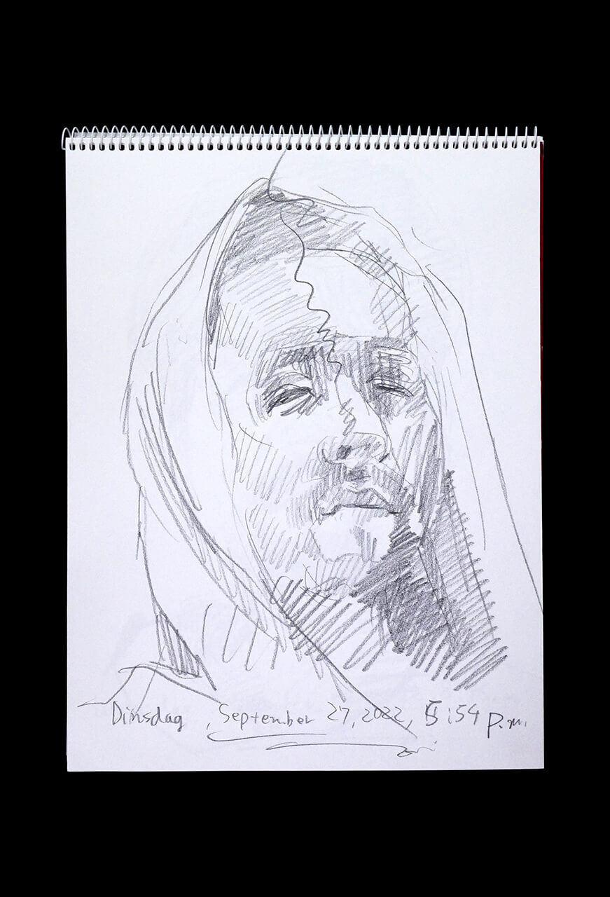 Contemporary artist SHINTAKU Tomoni's 2022/9/27 Self-portrait or pencil drawing