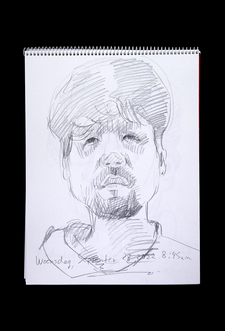 Contemporary artist SHINTAKU Tomoni's 2022/9/28 Self-portrait or pencil drawing