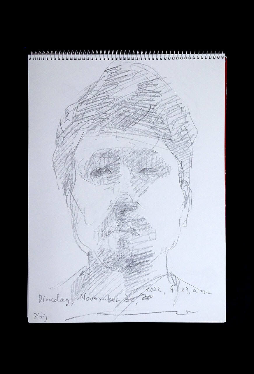 Contemporary artist SHINTAKU Tomoni's 2022/11/22 Self-portrait or pencil drawing