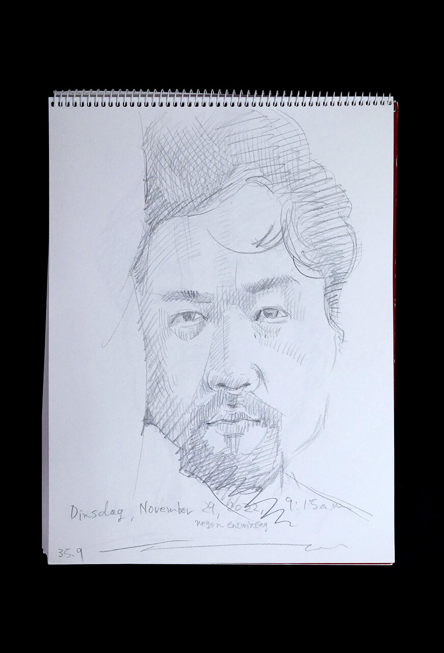 Contemporary artist SHINTAKU Tomoni's 2022/11/29 Self-portrait or pencil drawing