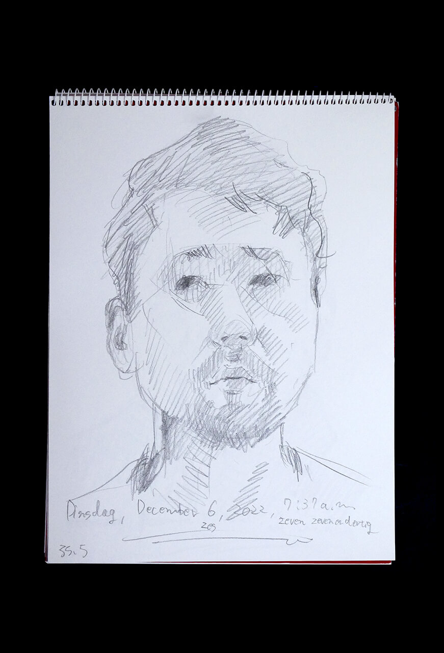 Contemporary artist SHINTAKU Tomoni's 2022/12/6 Self-portrait or pencil drawing