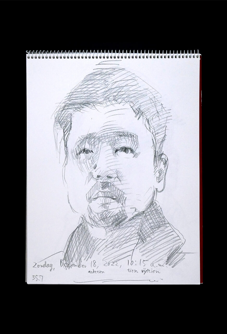 Contemporary artist SHINTAKU Tomoni's 2022/12/18 Self-portrait or pencil drawing