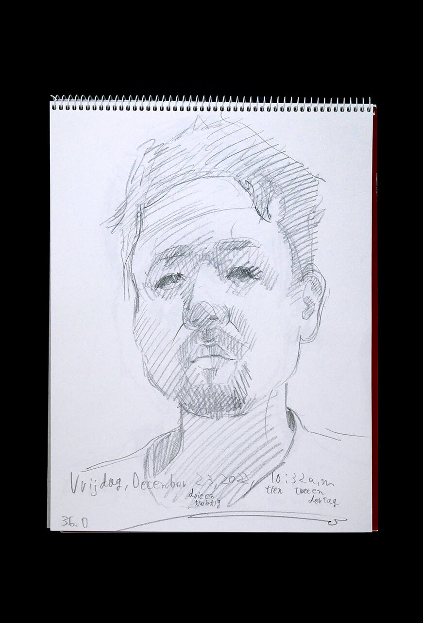 Contemporary artist SHINTAKU Tomoni's 2022/12/23 Self-portrait or pencil drawing