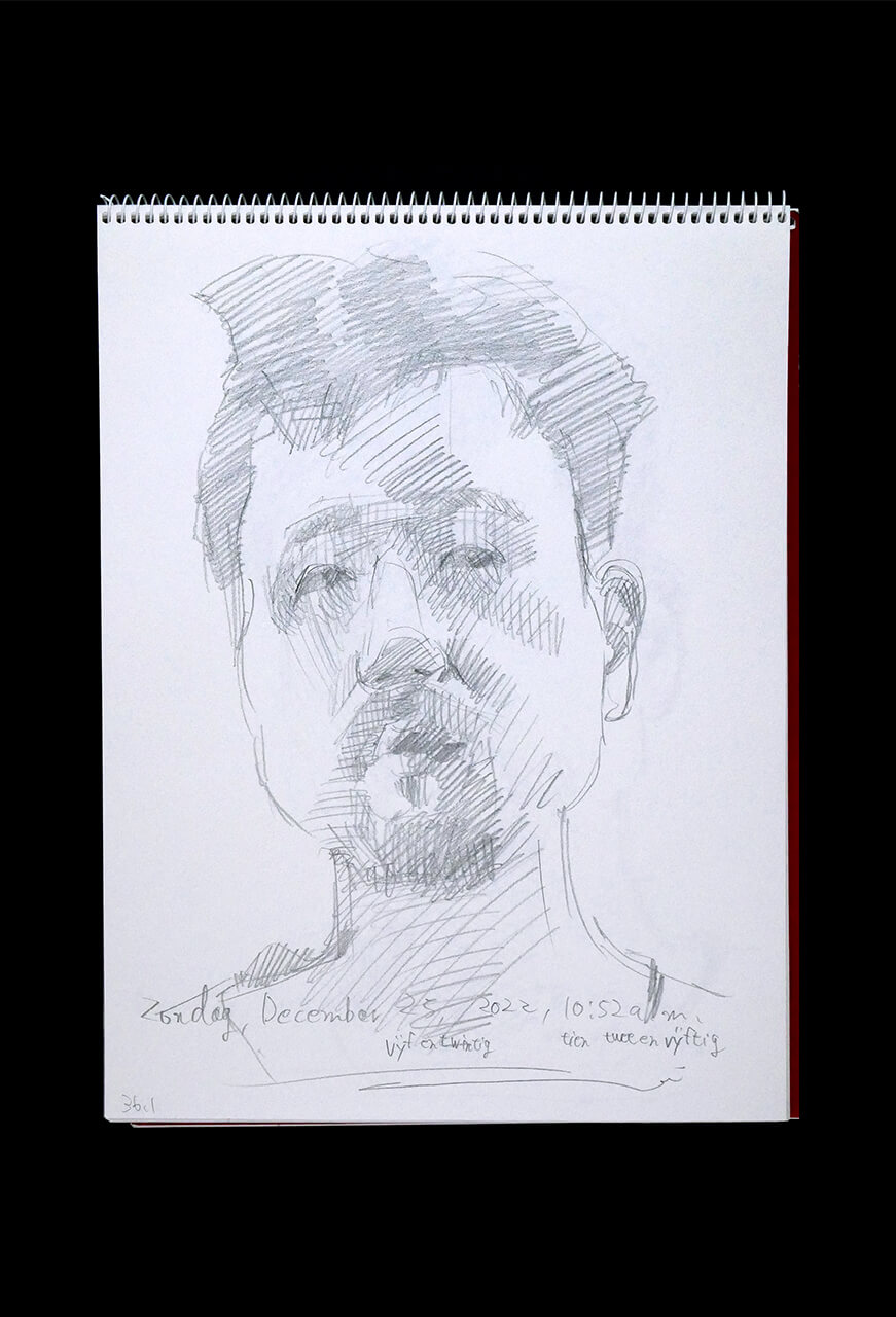 Contemporary artist SHINTAKU Tomoni's 2022/12/25 Self-portrait or pencil drawing