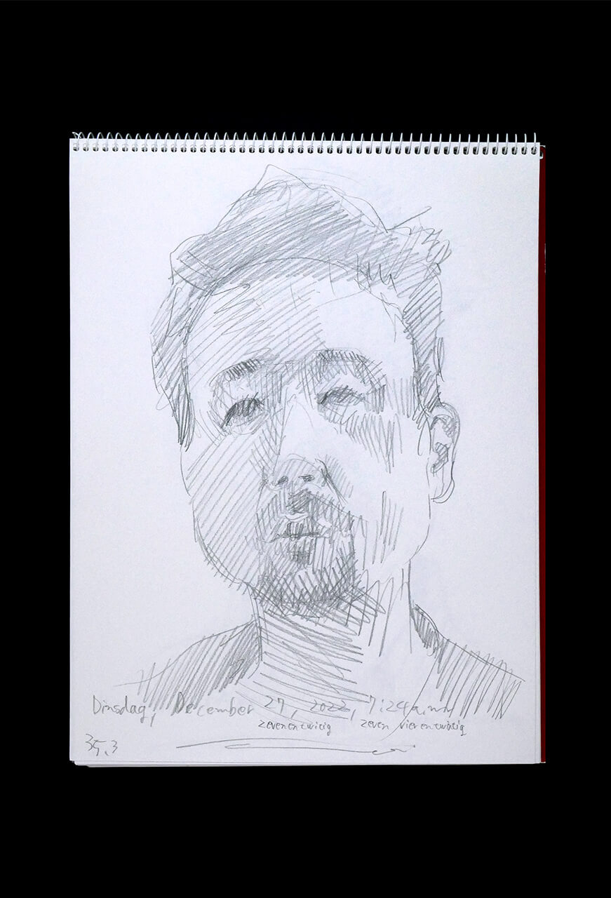 Contemporary artist SHINTAKU Tomoni's 2022/12/27 Self-portrait or pencil drawing