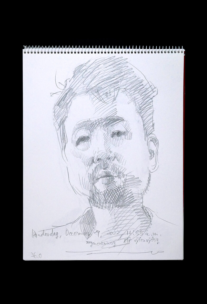Contemporary artist SHINTAKU Tomoni's 2022/12/29 Self-portrait or pencil drawing