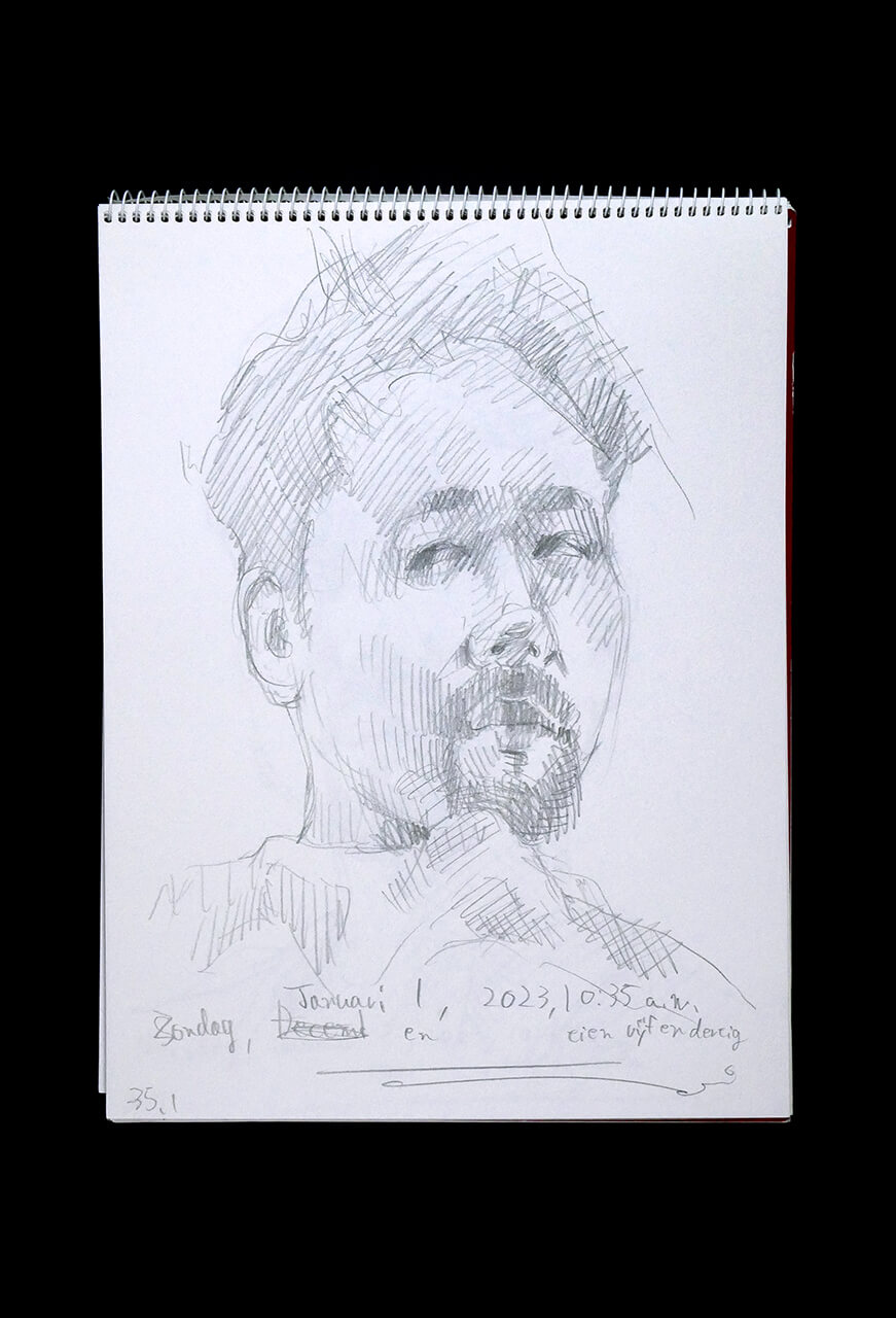 Contemporary artist SHINTAKU Tomoni's 2023/1/1 Self-portrait or pencil drawing