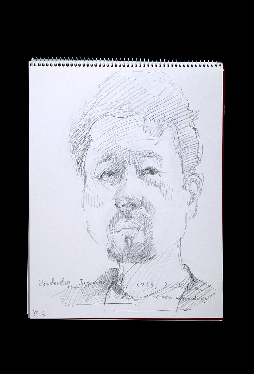 Contemporary artist SHINTAKU Tomoni's 2023/1/7 Self-portrait or pencil drawing