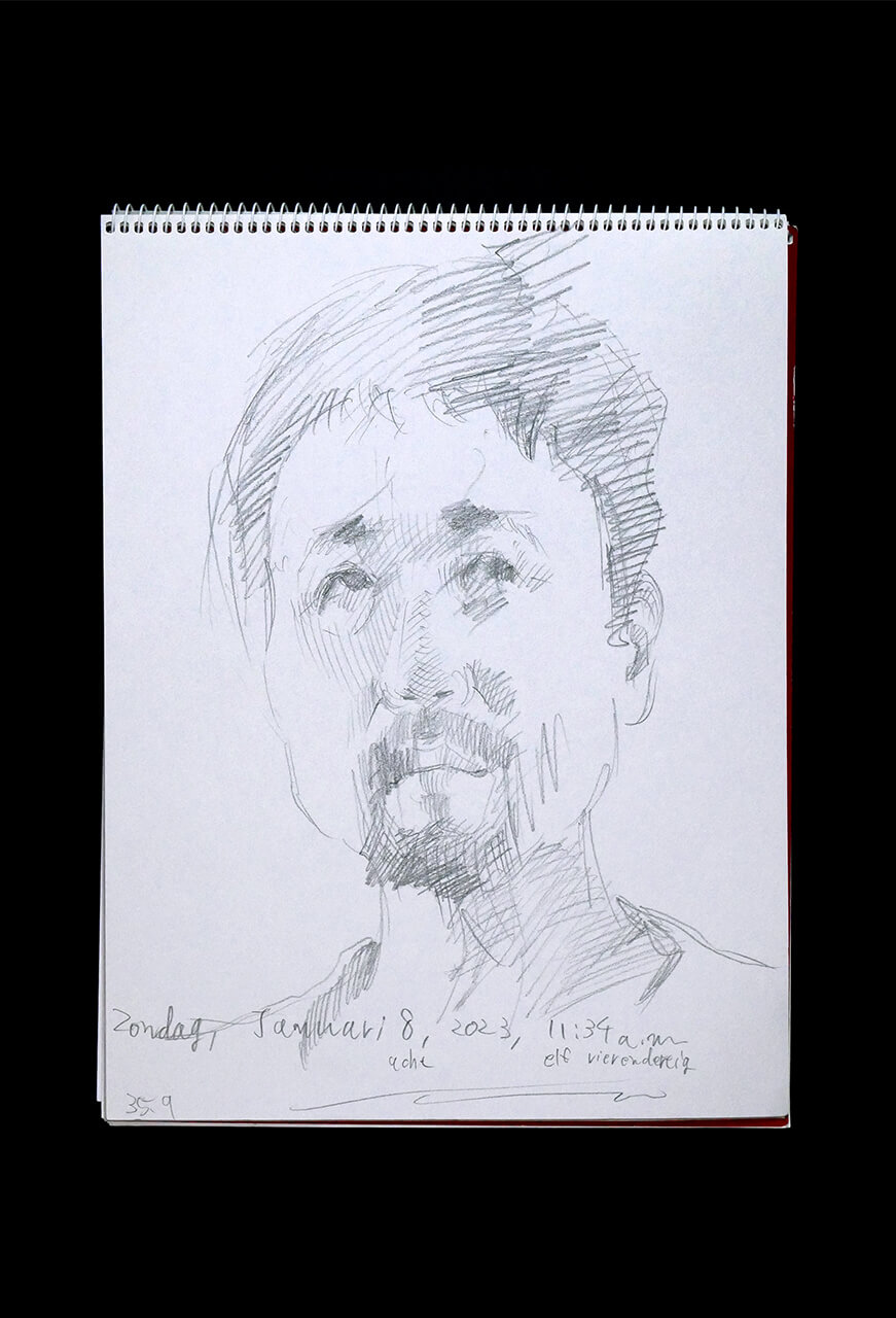 Contemporary artist SHINTAKU Tomoni's 2023/1/8 Self-portrait or pencil drawing