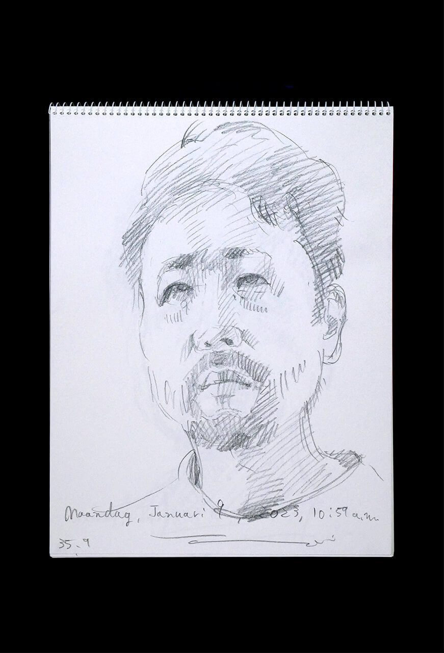 Contemporary artist SHINTAKU Tomoni's 2023/1/9 Self-portrait or pencil drawing