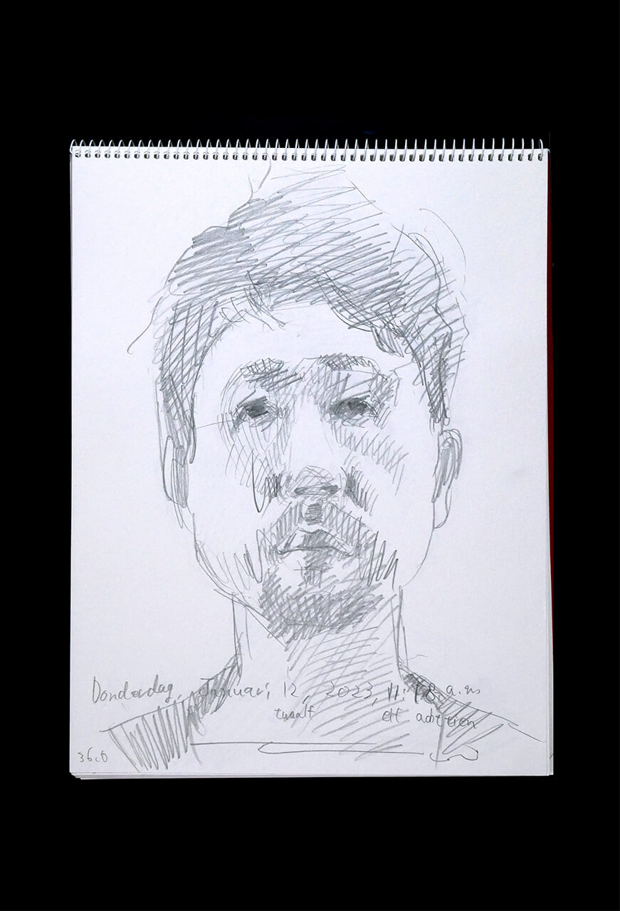 Contemporary artist SHINTAKU Tomoni's 2023/1/12 Self-portrait or pencil drawing
