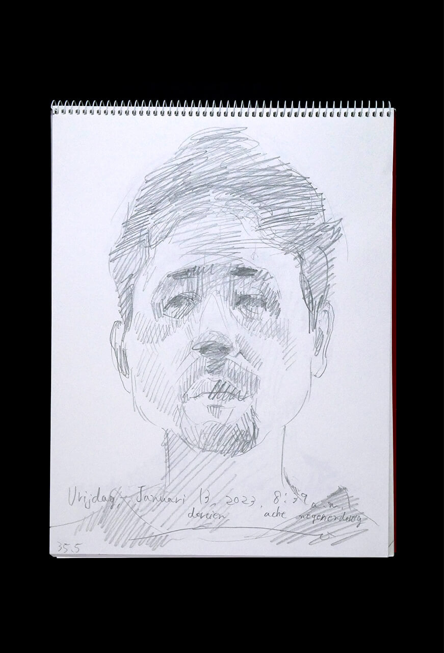 Contemporary artist SHINTAKU Tomoni's 2023/1/13 Self-portrait or pencil drawing