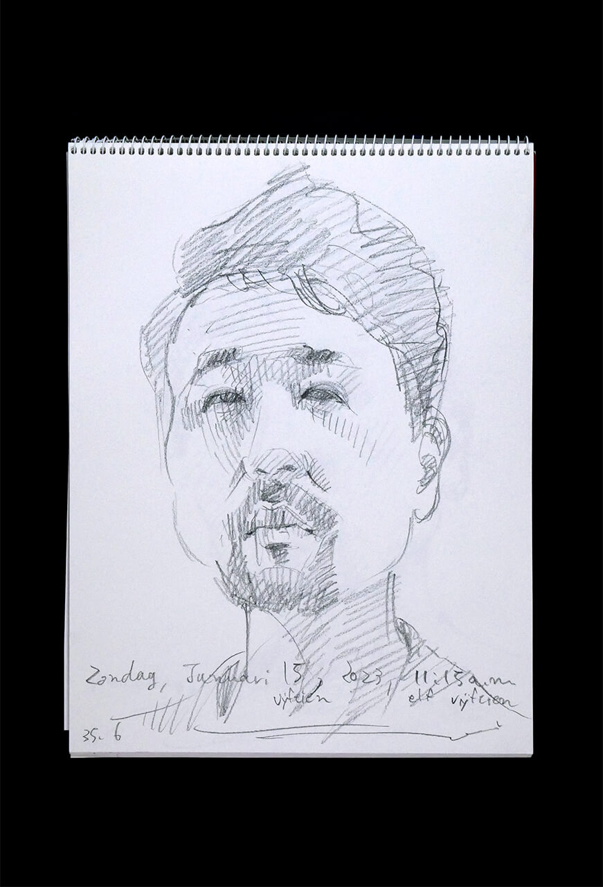 Contemporary artist SHINTAKU Tomoni's 2023/1/15 Self-portrait or pencil drawing