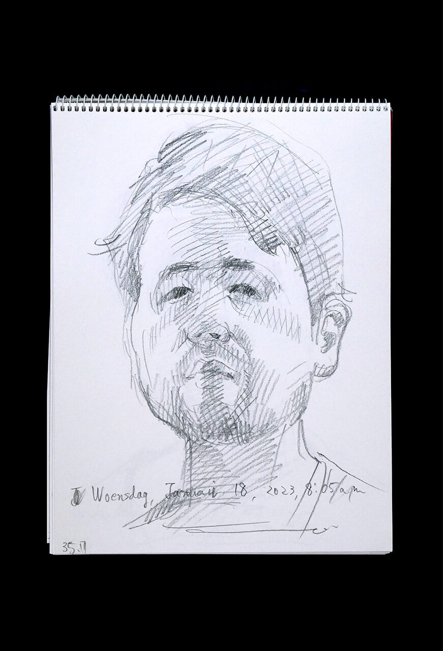 Contemporary artist SHINTAKU Tomoni's 2023/1/18 Self-portrait or pencil drawing