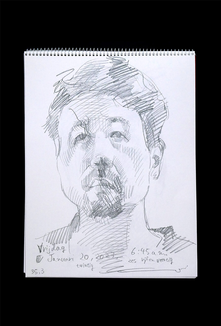 Contemporary artist SHINTAKU Tomoni's 2023/1/20 Self-portrait or pencil drawing