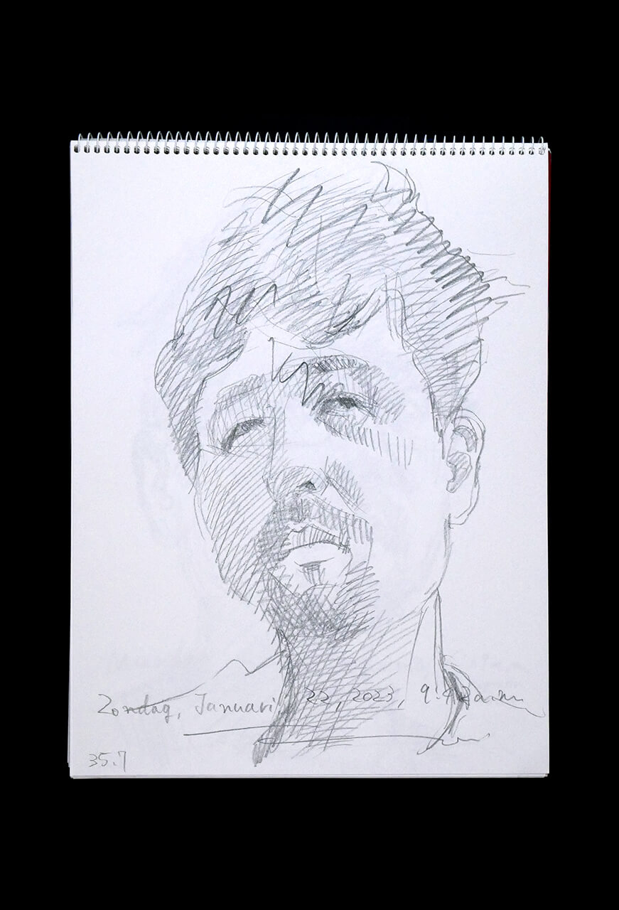 Contemporary artist SHINTAKU Tomoni's 2023/1/22 Self-portrait or pencil drawing