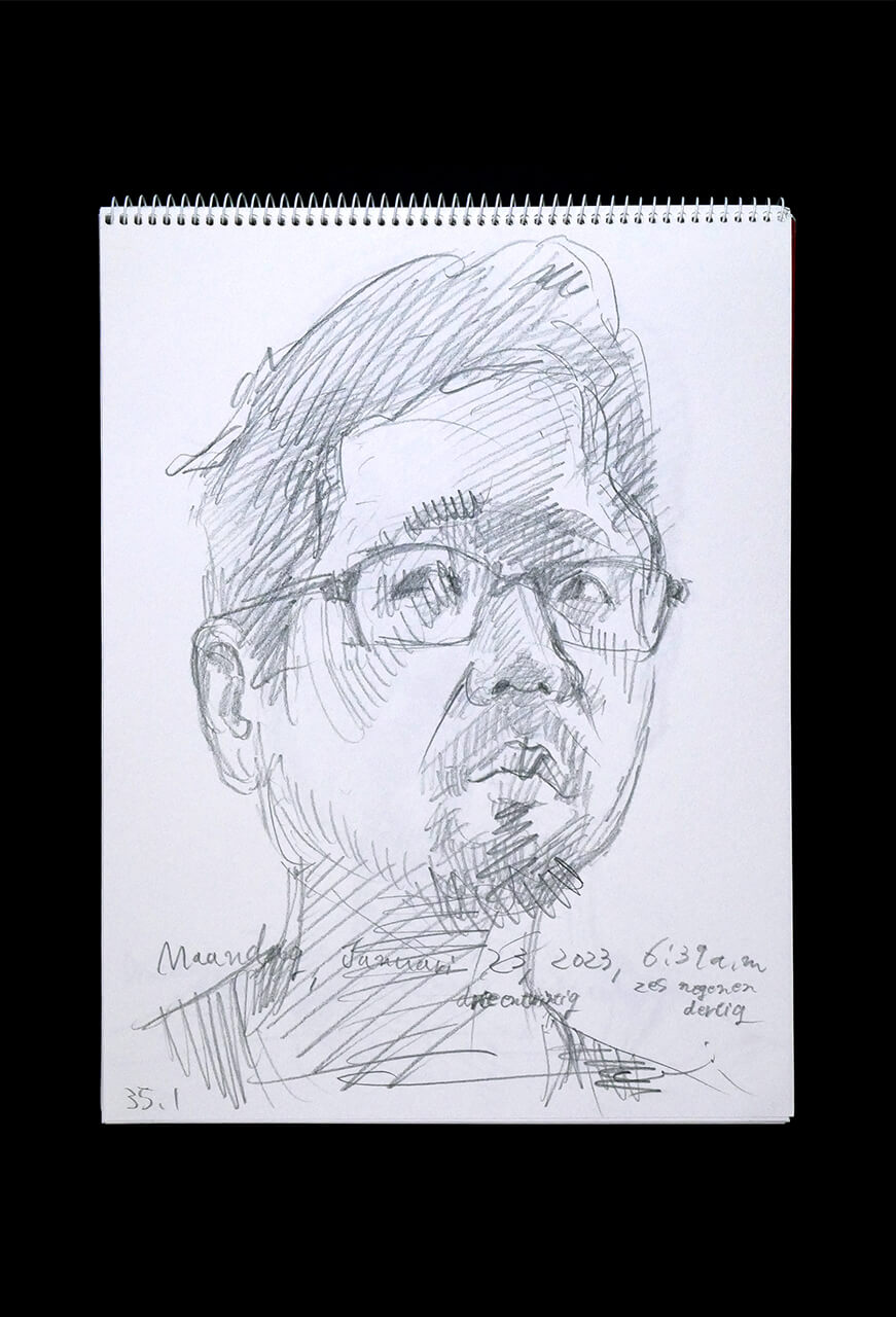 Contemporary artist SHINTAKU Tomoni's 2023/1/23 Self-portrait or pencil drawing