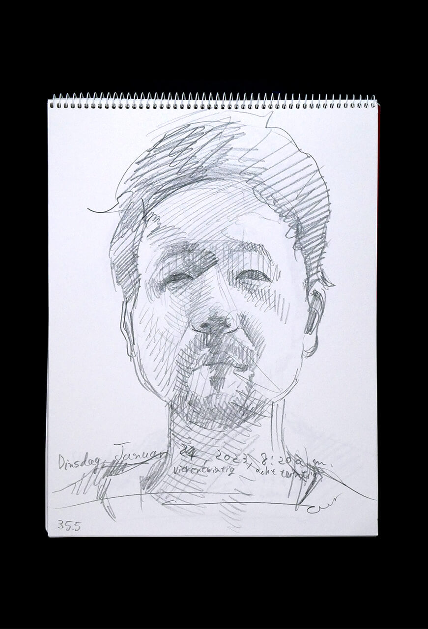 Contemporary artist SHINTAKU Tomoni's 2023/1/24 Self-portrait or pencil drawing