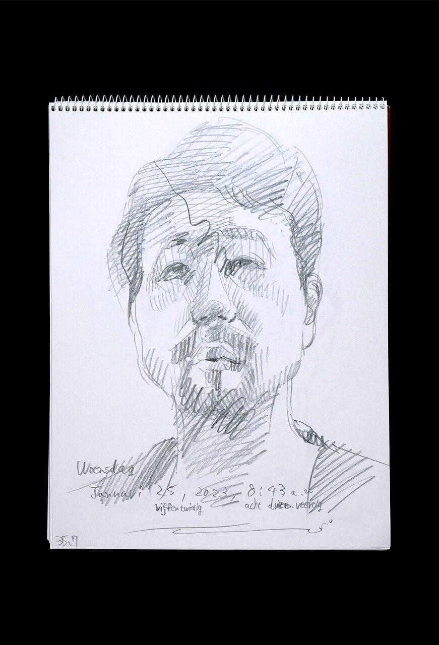 Contemporary artist SHINTAKU Tomoni's 2023/1/25 Self-portrait or pencil drawing
