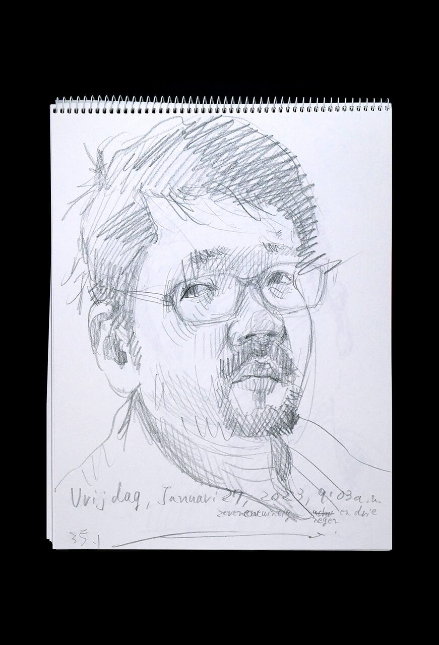 Contemporary artist SHINTAKU Tomoni's 2023/1/27 Self-portrait or pencil drawing