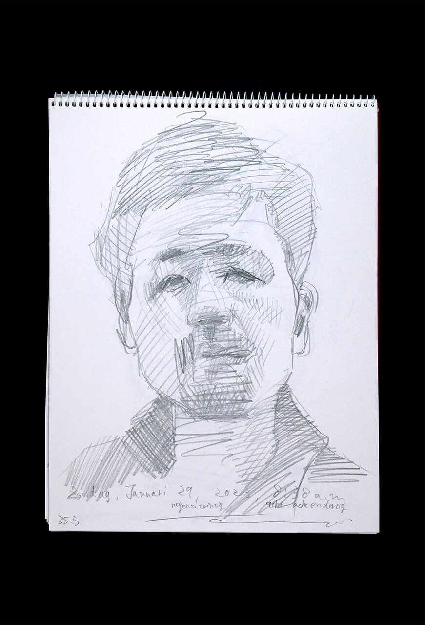Contemporary artist SHINTAKU Tomoni's 2023/1/29 Self-portrait or pencil drawing