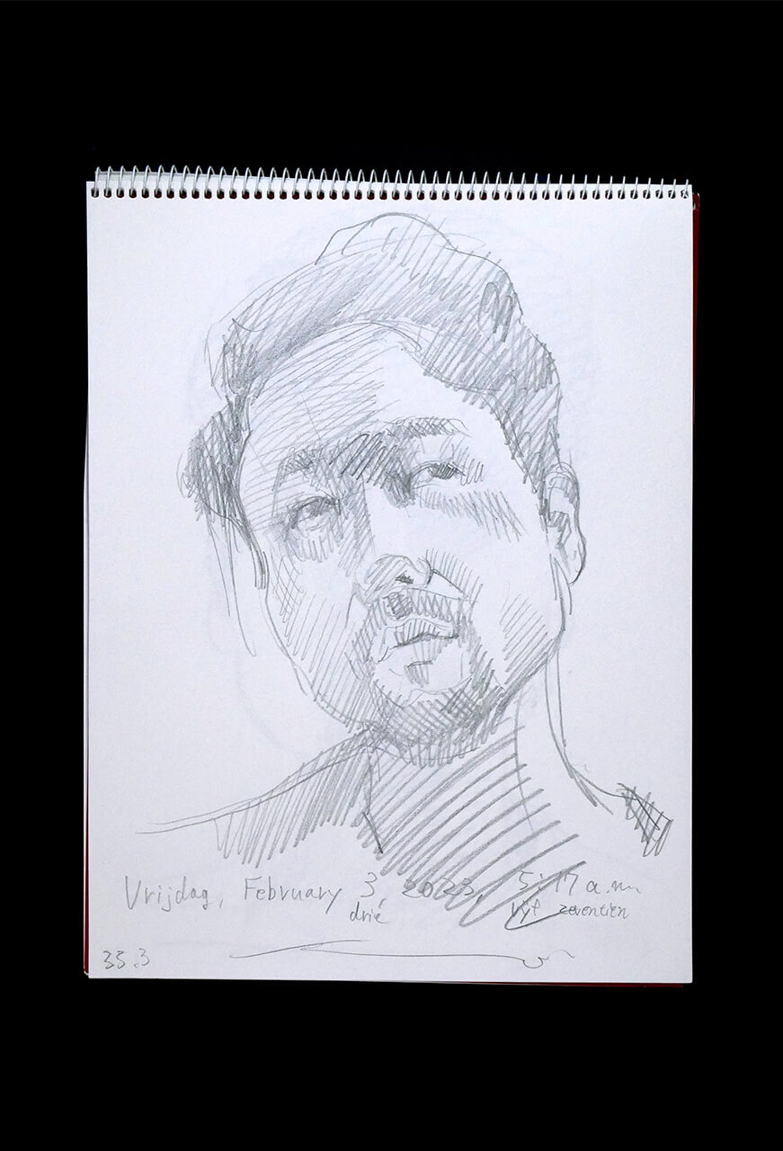 Contemporary artist SHINTAKU Tomoni's 2023/2/3 Self-portrait or pencil drawing