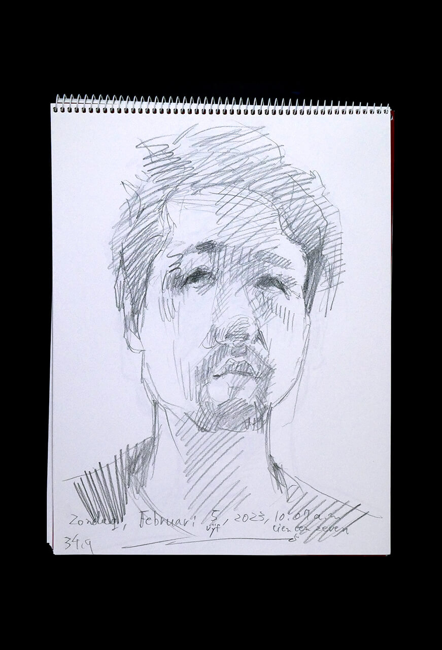 Contemporary artist SHINTAKU Tomoni's 2023/2/5 Self-portrait or pencil drawing