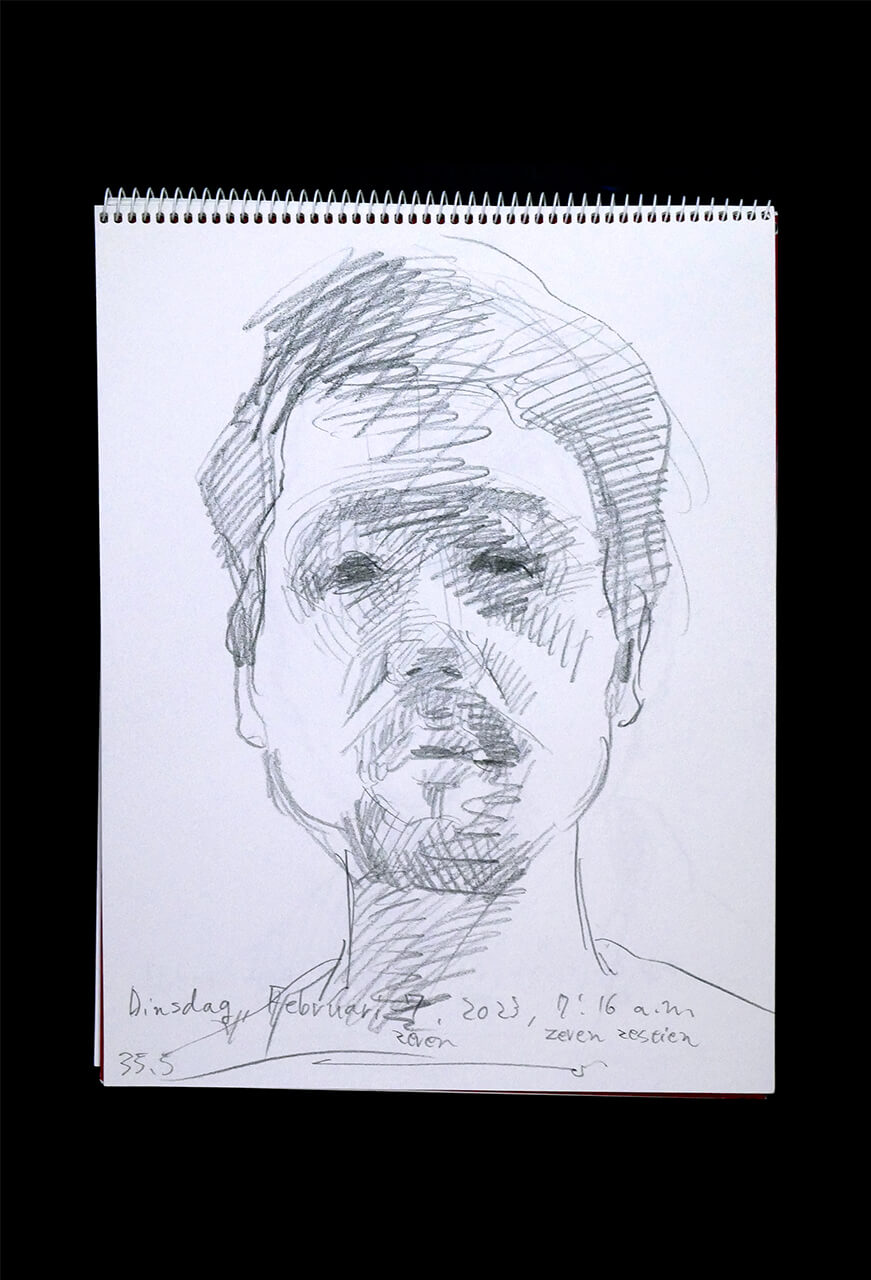 Contemporary artist SHINTAKU Tomoni's 2023/2/7 Self-portrait or pencil drawing