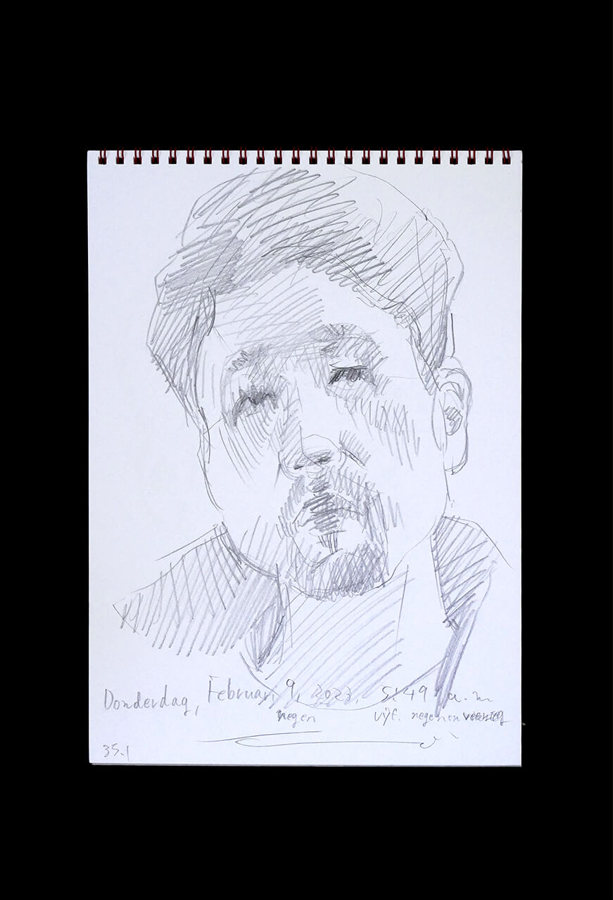 Contemporary artist SHINTAKU Tomoni's 2023/2/9 Self-portrait or pencil drawing
