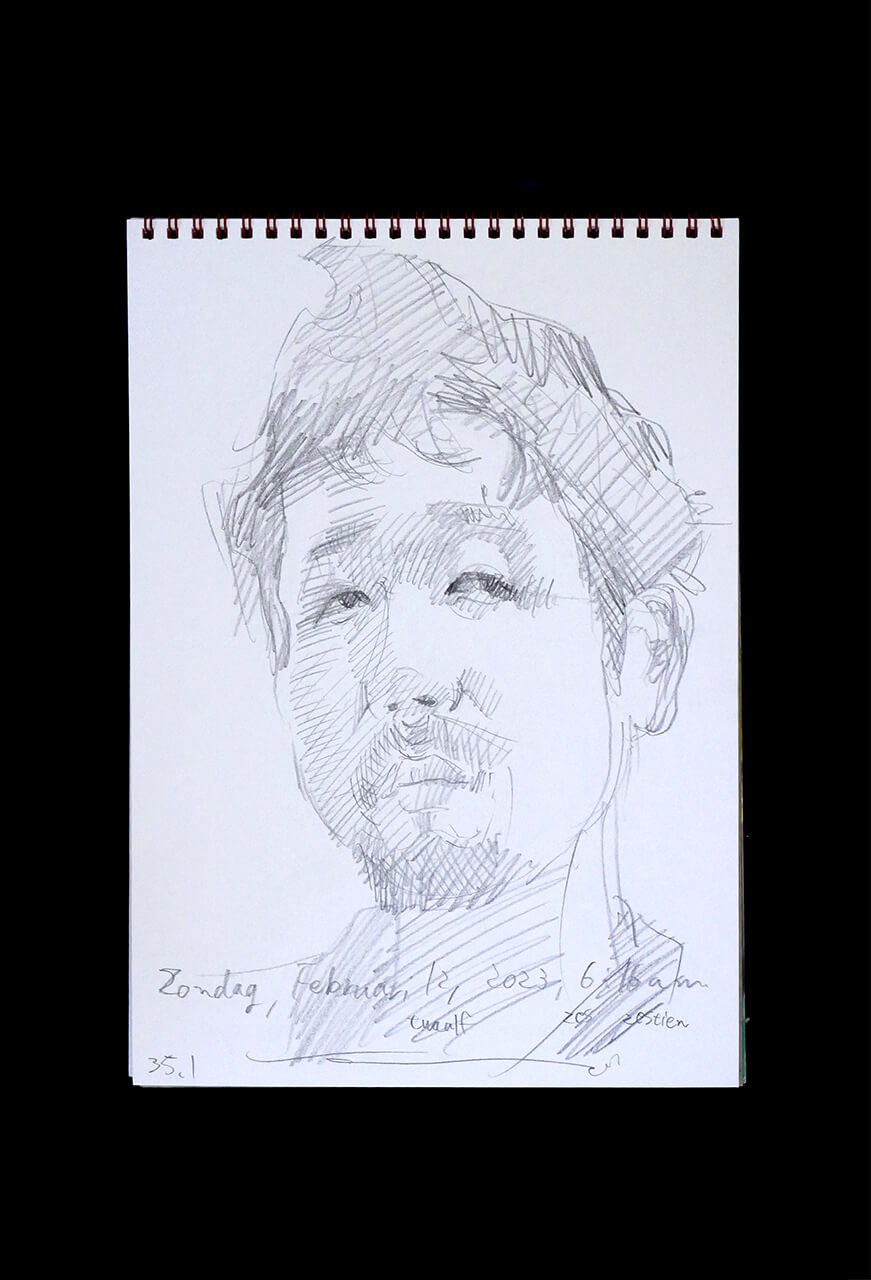 Contemporary artist SHINTAKU Tomoni's 2023/2/12 Self-portrait or pencil drawing