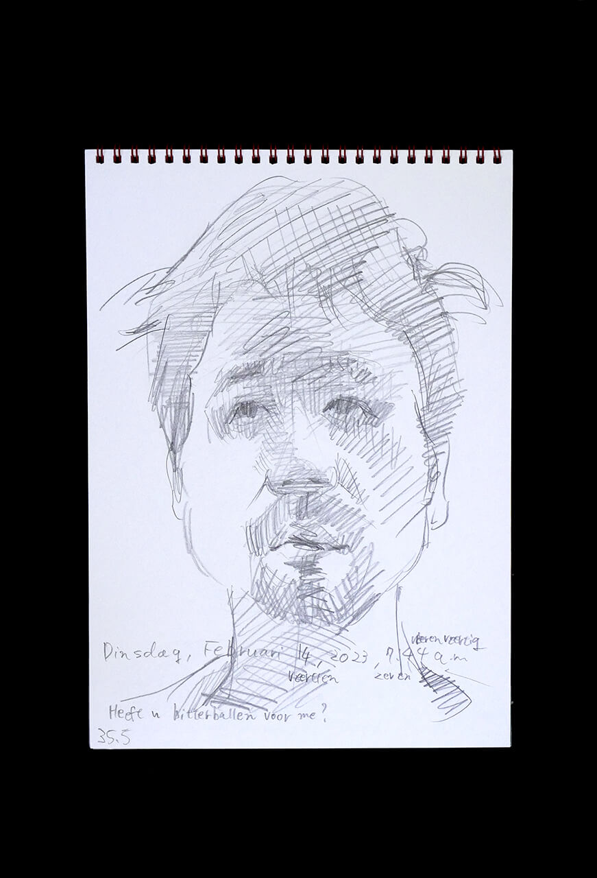 Contemporary artist SHINTAKU Tomoni's 2023/2/14 Self-portrait or pencil drawing