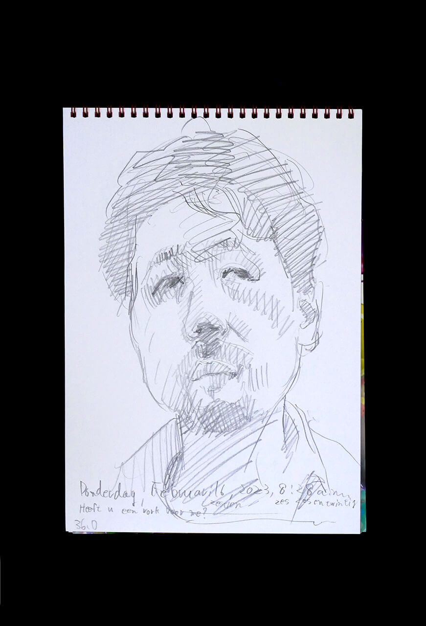 Contemporary artist SHINTAKU Tomoni's 2023/2/16 Self-portrait or pencil drawing
