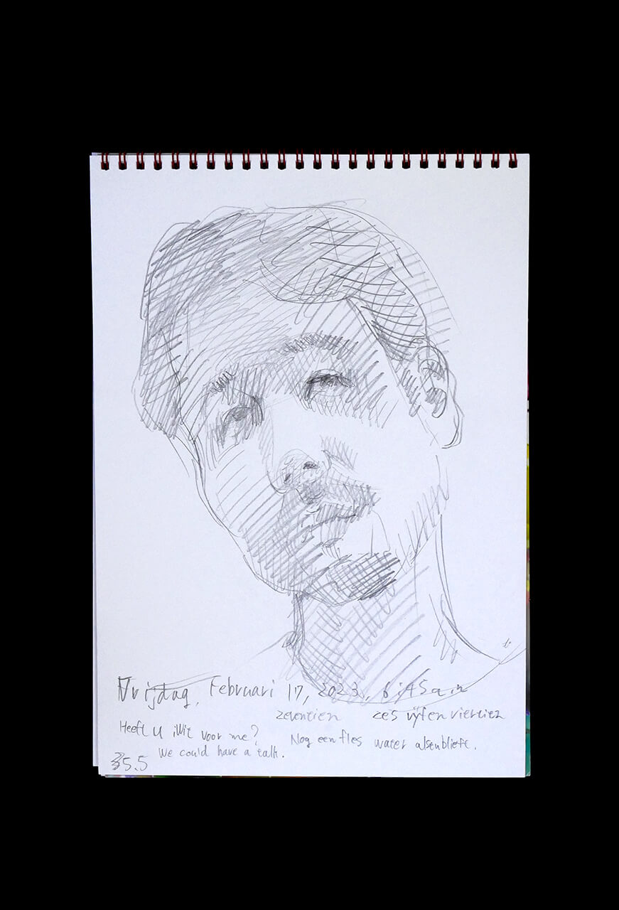 Contemporary artist SHINTAKU Tomoni's 2023/2/17 Self-portrait or pencil drawing