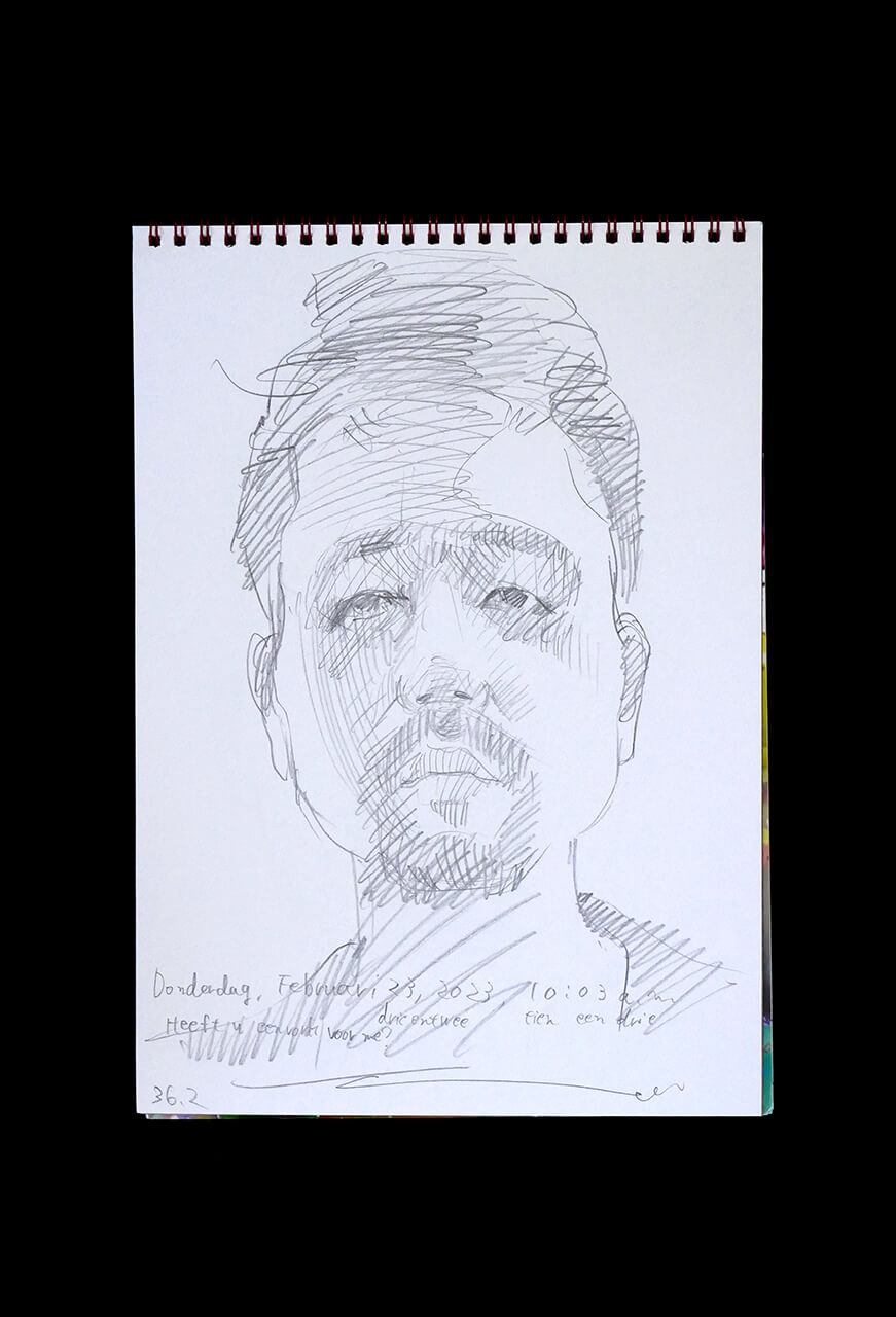 Contemporary artist SHINTAKU Tomoni's 2023/2/23 Self-portrait or pencil drawing
