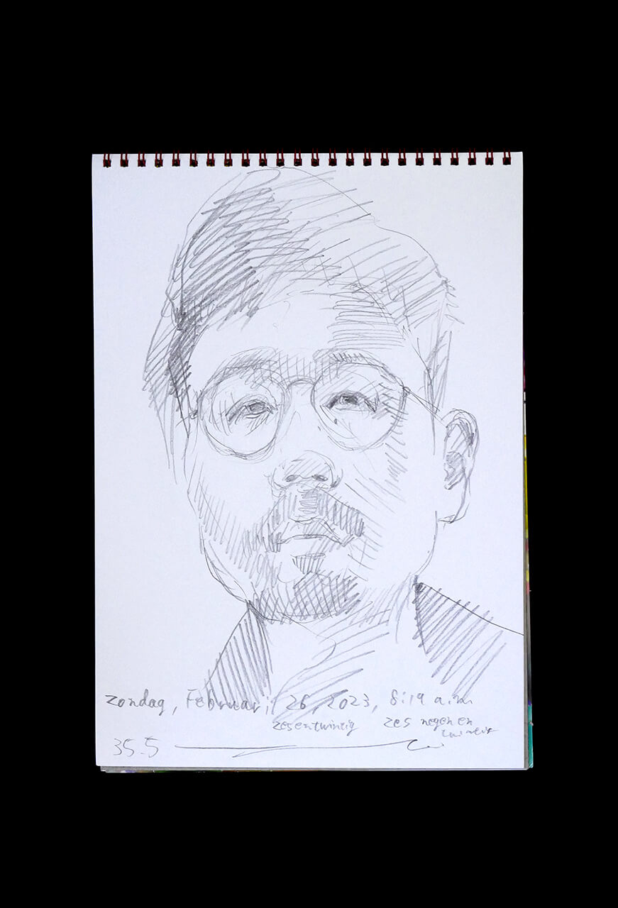 Contemporary artist SHINTAKU Tomoni's 2023/2/26 Self-portrait or pencil drawing