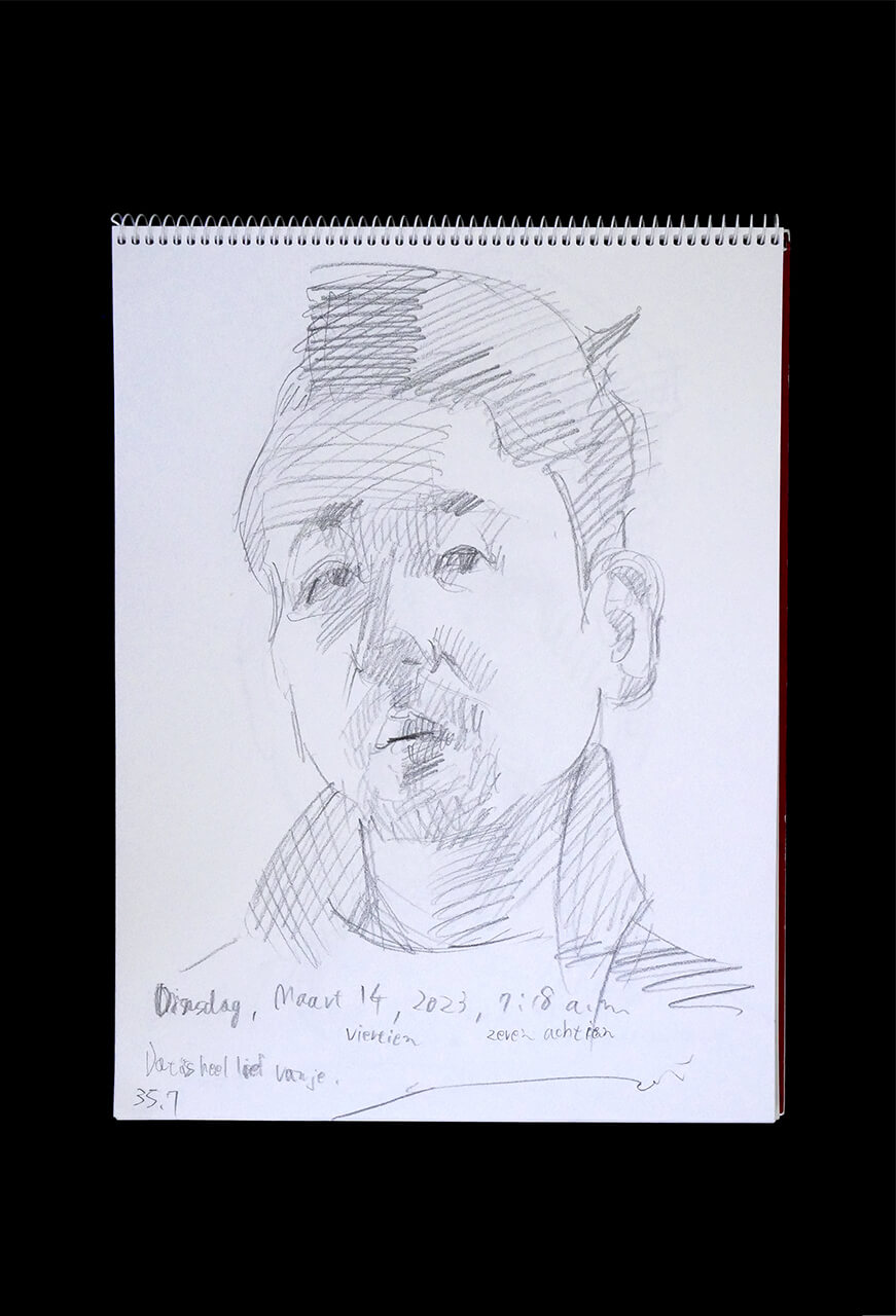 Contemporary artist SHINTAKU Tomoni's 2023/3/14 Self-portrait or pencil drawing