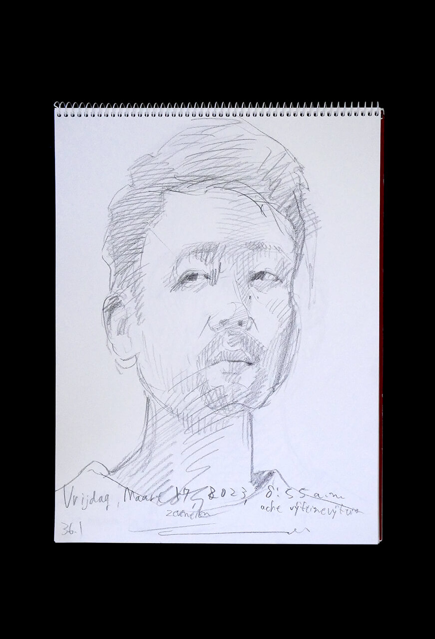 Contemporary artist SHINTAKU Tomoni's 2023/3/17 Self-portrait or pencil drawing