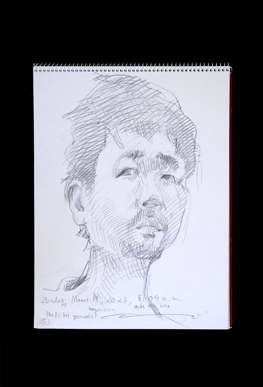 Contemporary artist SHINTAKU Tomoni's 2023/3/19 Self-portrait or pencil drawing