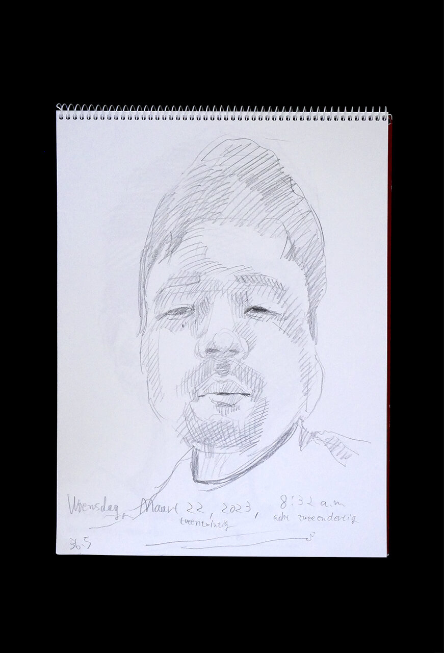 Contemporary artist SHINTAKU Tomoni's 2023/3/22 Self-portrait or pencil drawing