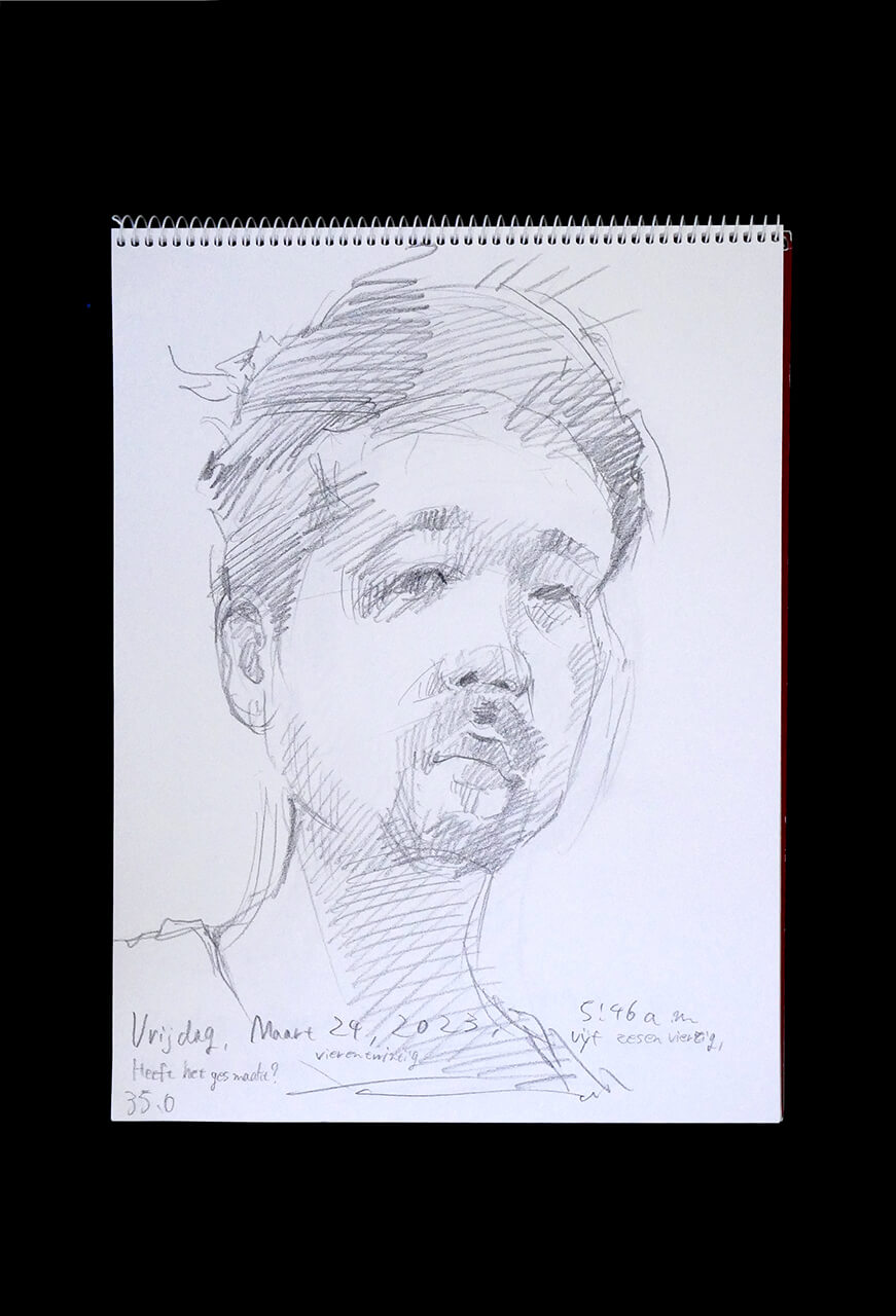 Contemporary artist SHINTAKU Tomoni's 2023/3/24 Self-portrait or pencil drawing