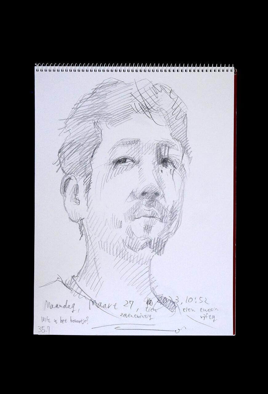 Contemporary artist SHINTAKU Tomoni's 2023/3/27 Self-portrait or pencil drawing