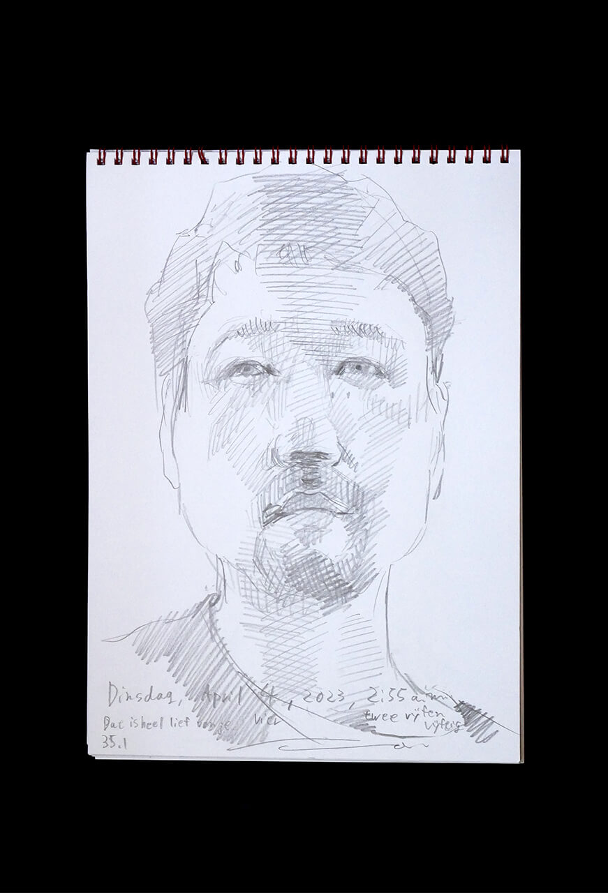 Contemporary artist SHINTAKU Tomoni's 2023/4/4 Self-portrait or pencil drawing