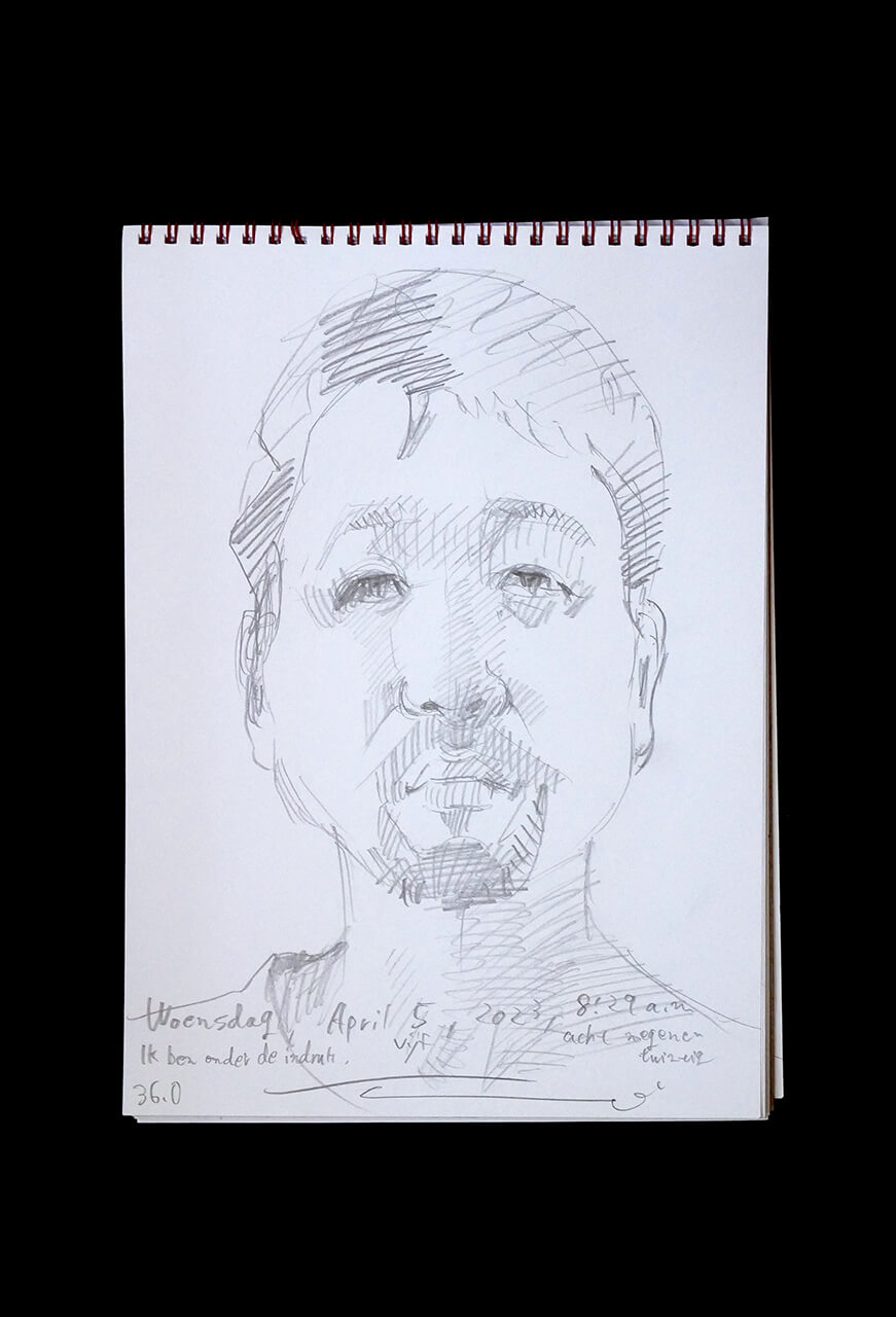 Contemporary artist SHINTAKU Tomoni's 2023/4/5 Self-portrait or pencil drawing