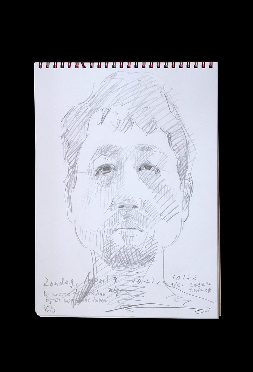 Contemporary artist SHINTAKU Tomoni's 2023/4/9 Self-portrait or pencil drawing